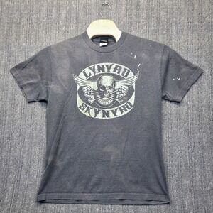 Vtg Lynyrd Skynyrd T-Shirt Mens L Winterland Rock Band Tee Skull Gray Distressed